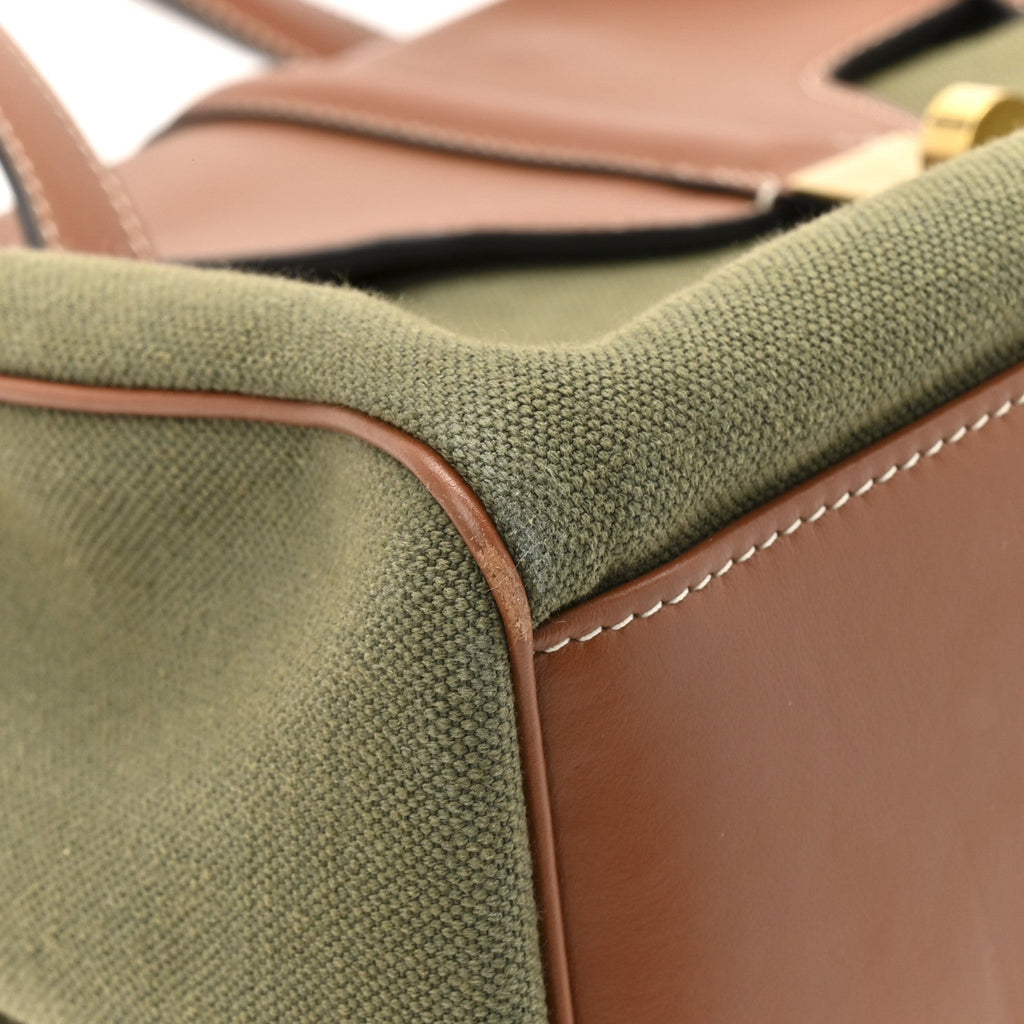 Canvas Calfskin Medium Soft 16 Top Handle Bag Khaki Tan
