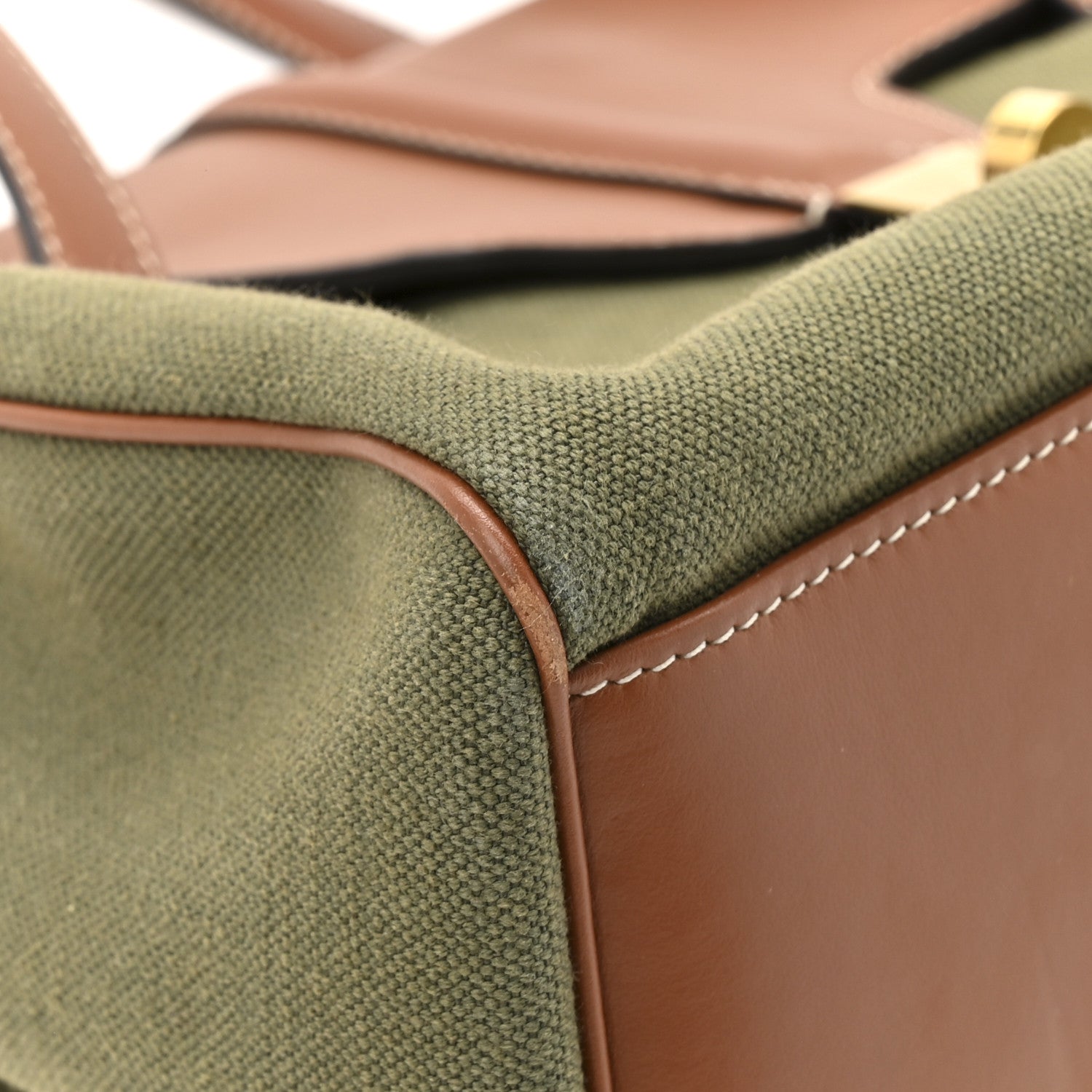 Canvas Calfskin Medium Soft 16 Top Handle Bag Khaki Tan