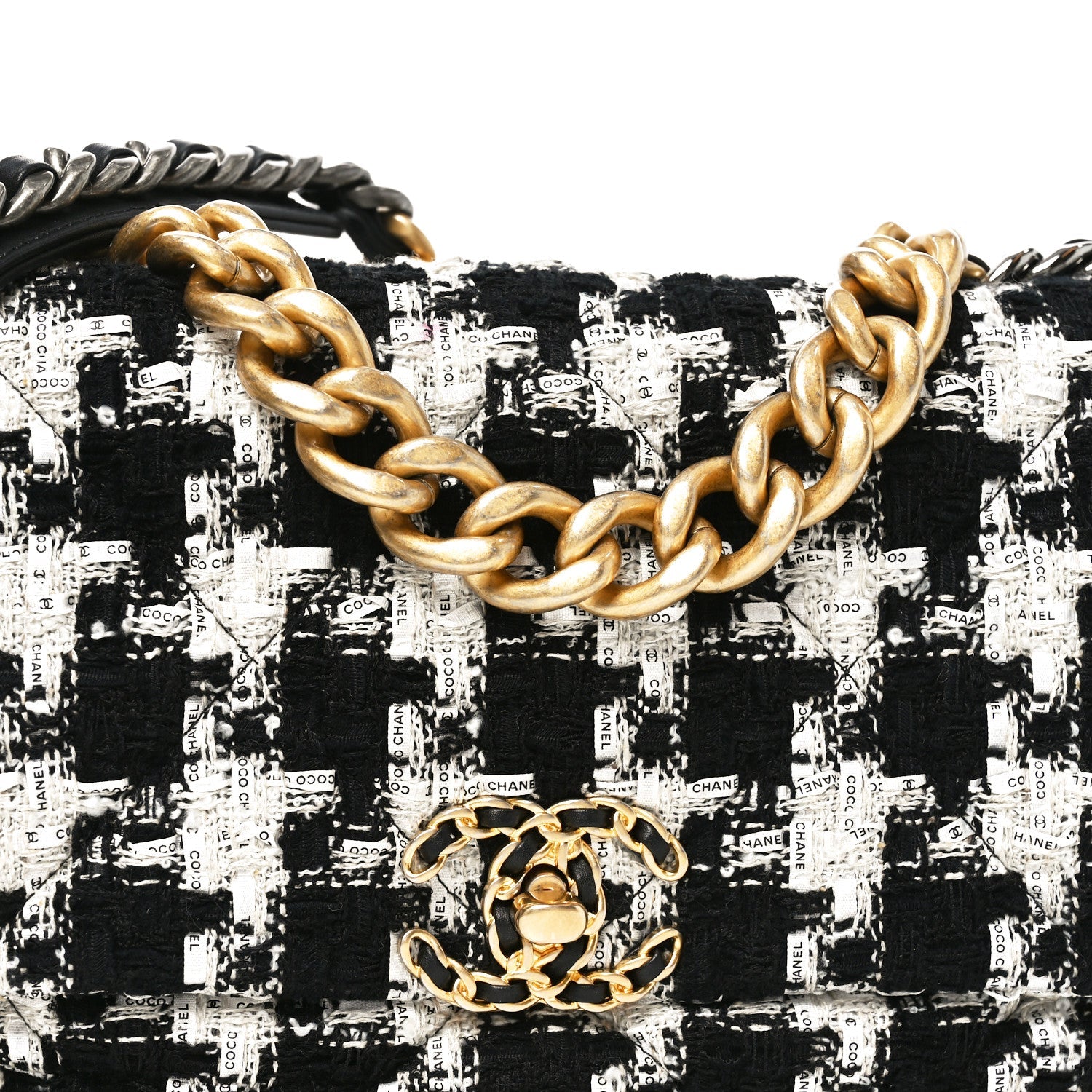 Tweed Quilted Large Chanel 19 Flap Black Ecru White