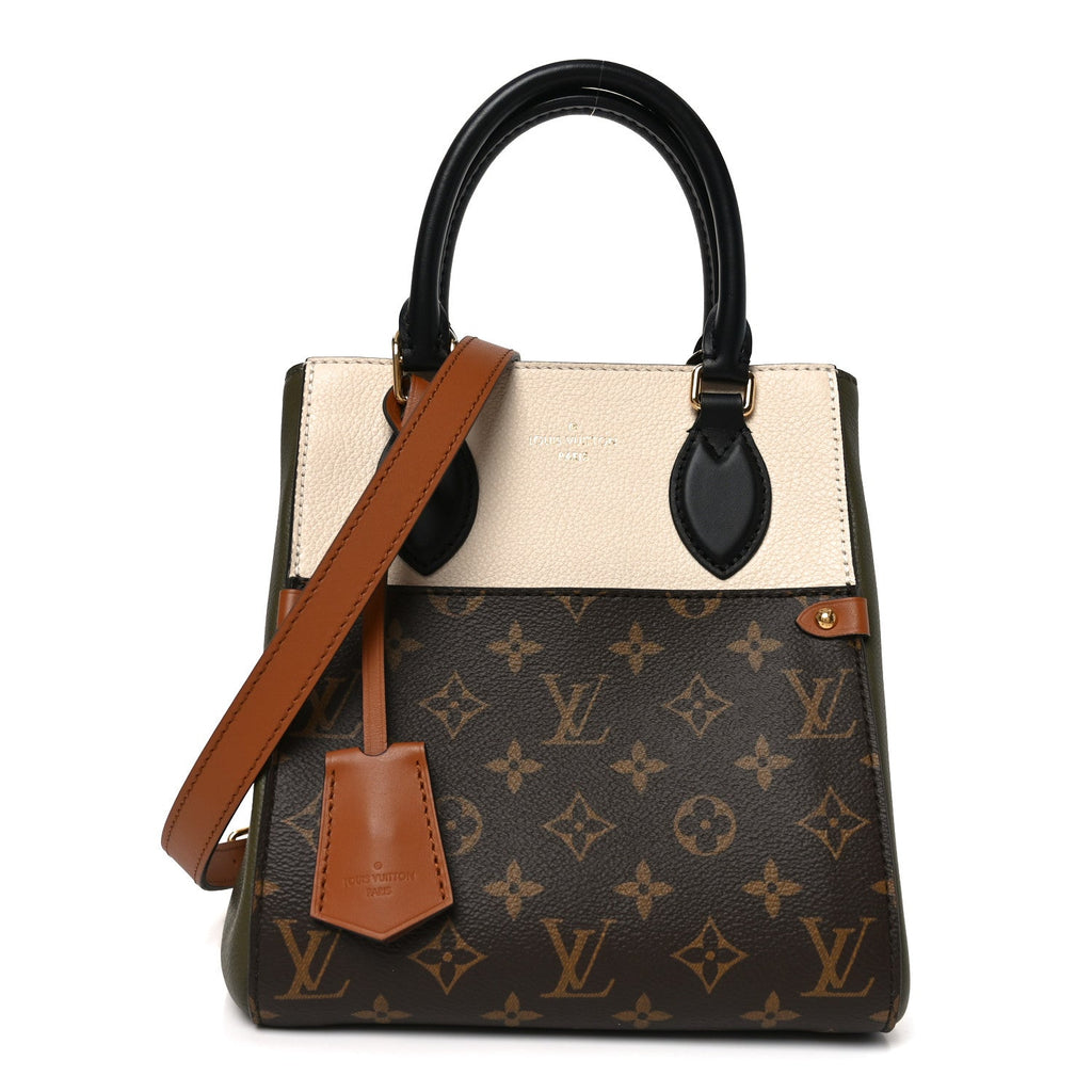 Calfskin Monogram Fold Tote PM Cream Khaki Black