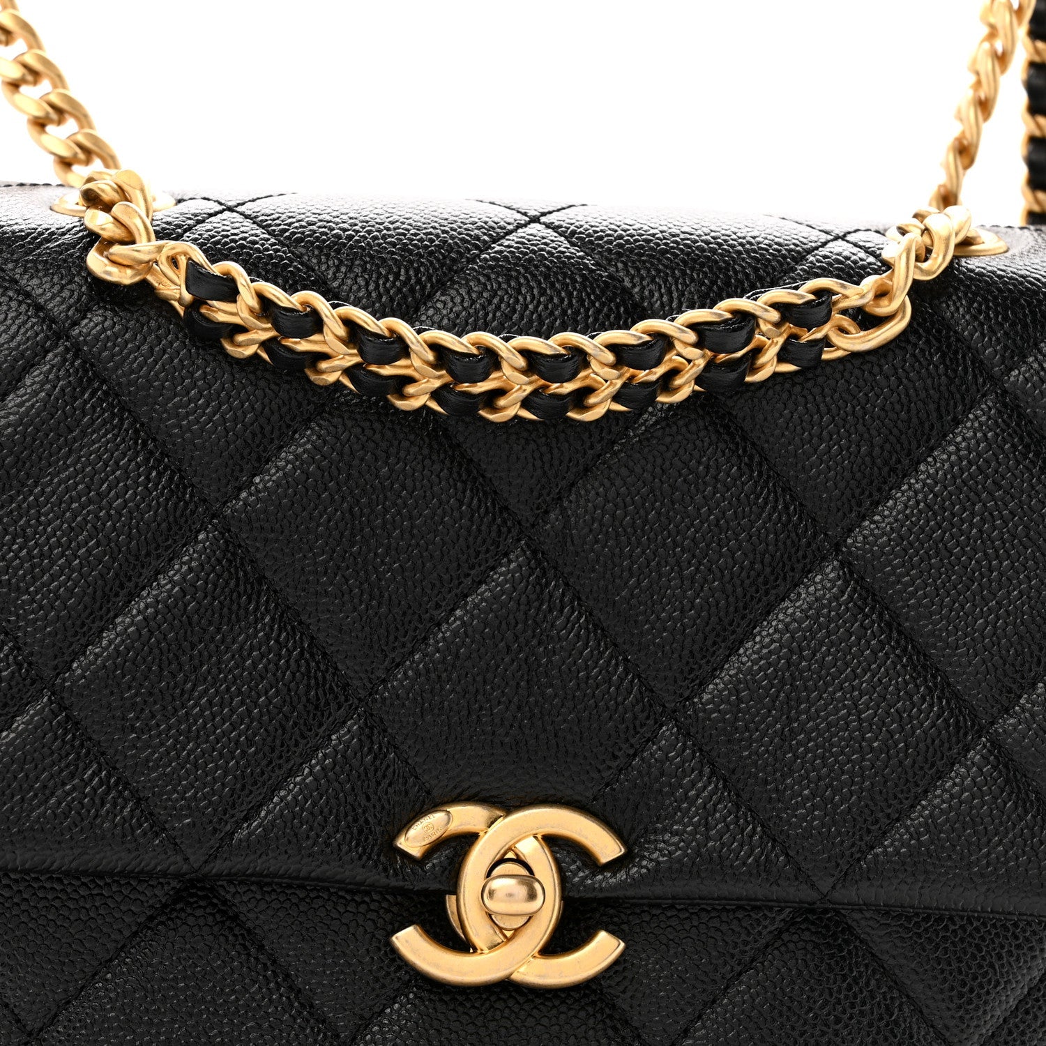 Shiny Caviar Quilted Chain Melody Backpack Black