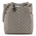 Iridescent Calfskin Chevron Small Urban Spirit Drawstring Bag Silver