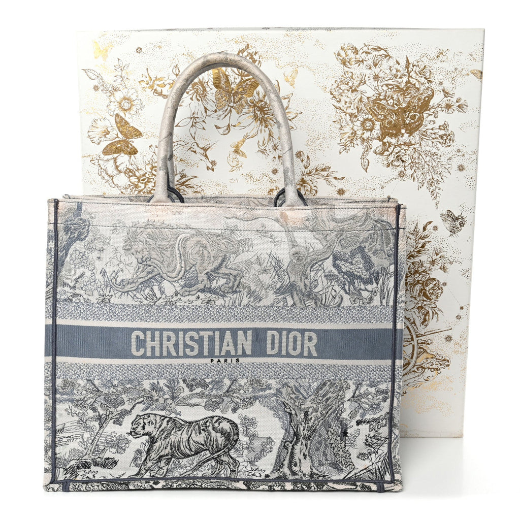 Gradient Canvas Embroidered Large Dioriviera Toile De Jouy Book Tote Blue
