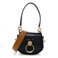 Calfskin Crocodile Embossed Small Tess Bag Full Blue