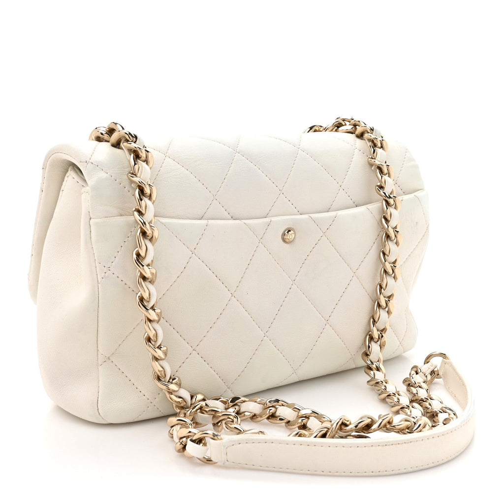 Lambskin Quilted Resin Bi-Color Chain Flap Bag White