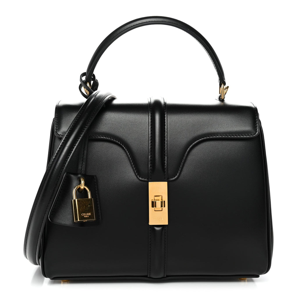 Satinated Calfskin Small 16 Top Handle Bag Black