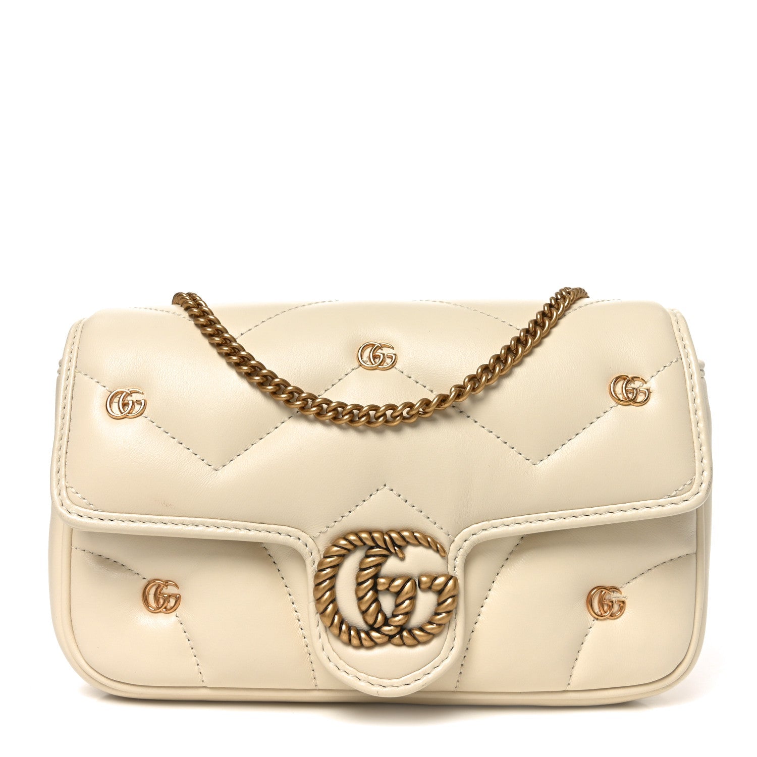 Calfskin Matelasse Double G Studs Mini Torchon GG Marmont Shoulder Bag White