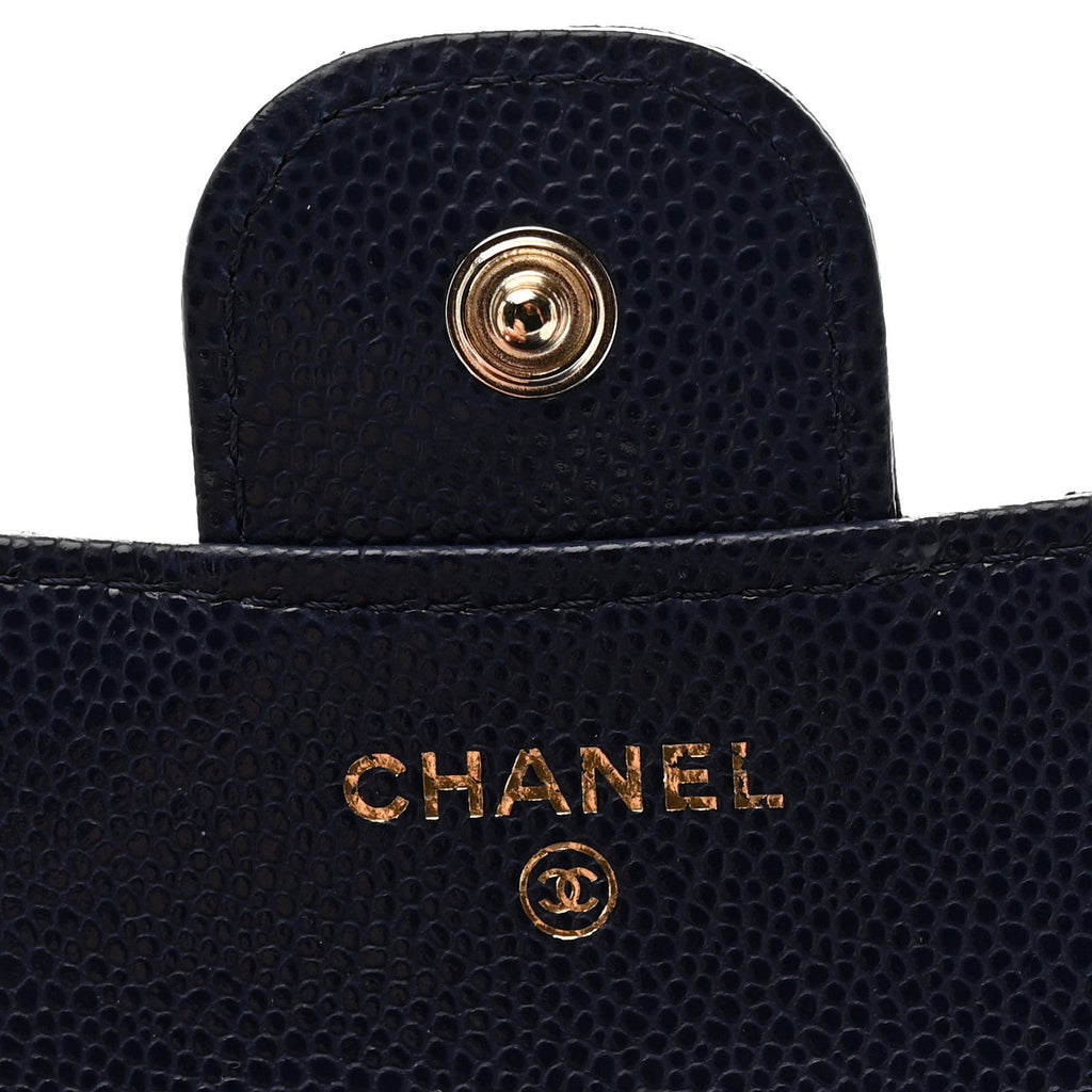 Caviar Quilted Compact Flap Wallet Navy