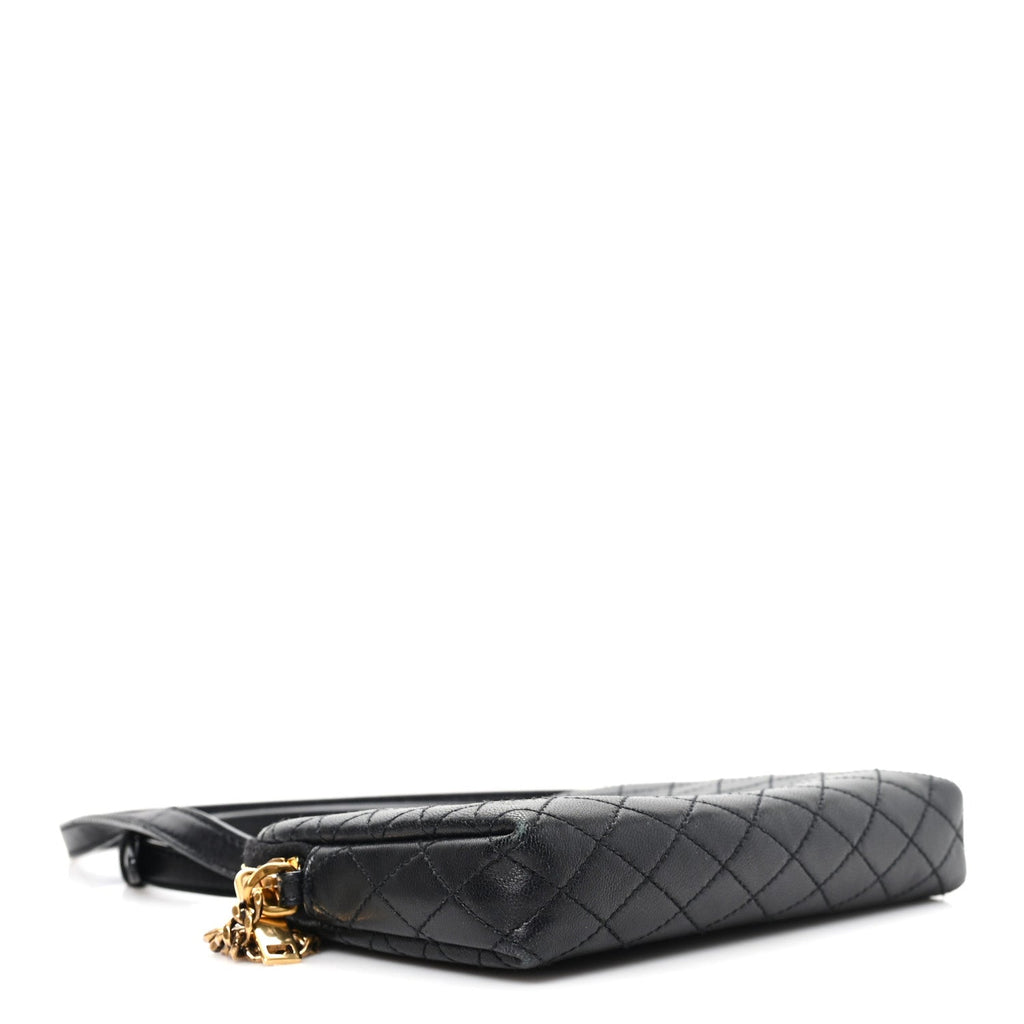 Lambskin Quilted Gaby Zipped Pouch Black