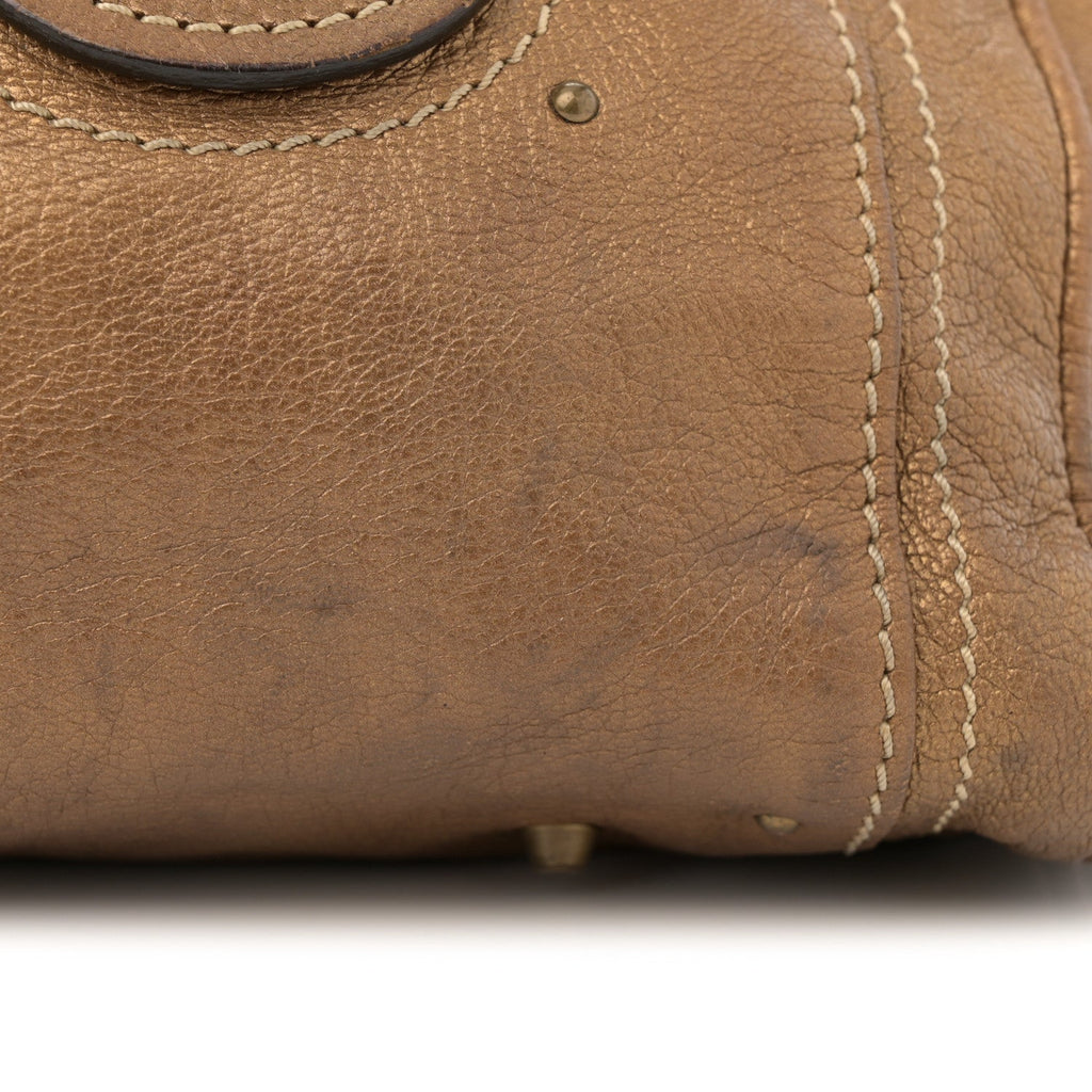 Metallic Calfskin Medium Paddington Satchel Gold
