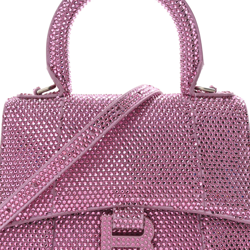 Strass Suede Hourglass Top Handle Bag XS Pink