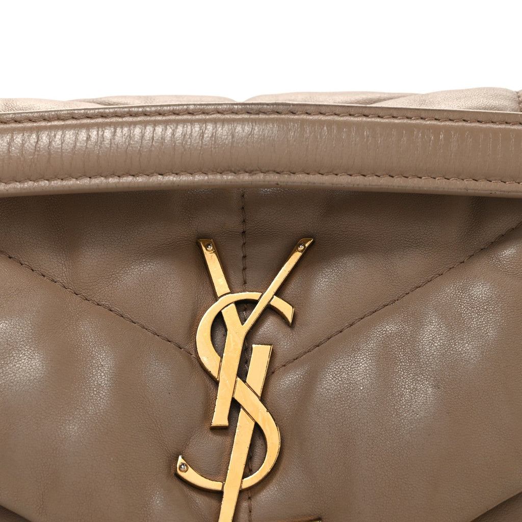 Lambskin Quilted Small Loulou Puffer Monogram Chain Satchel Dark Beige