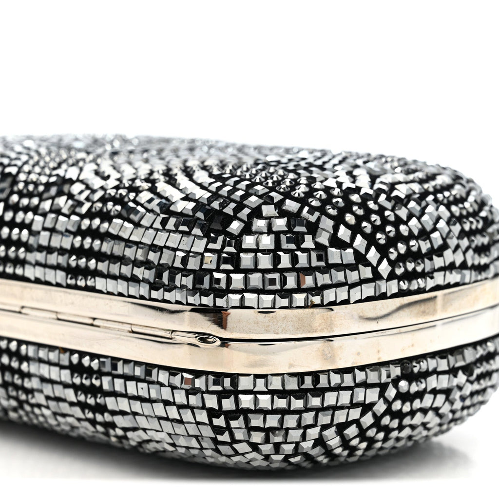Crystal Nappa Classic Art Deco Skull Clutch Black Silver