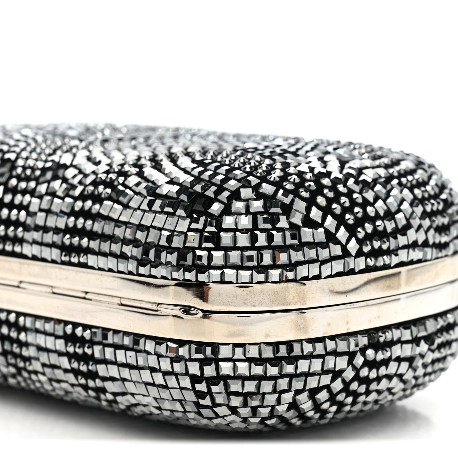 Crystal Nappa Classic Art Deco Skull Clutch Black Silver