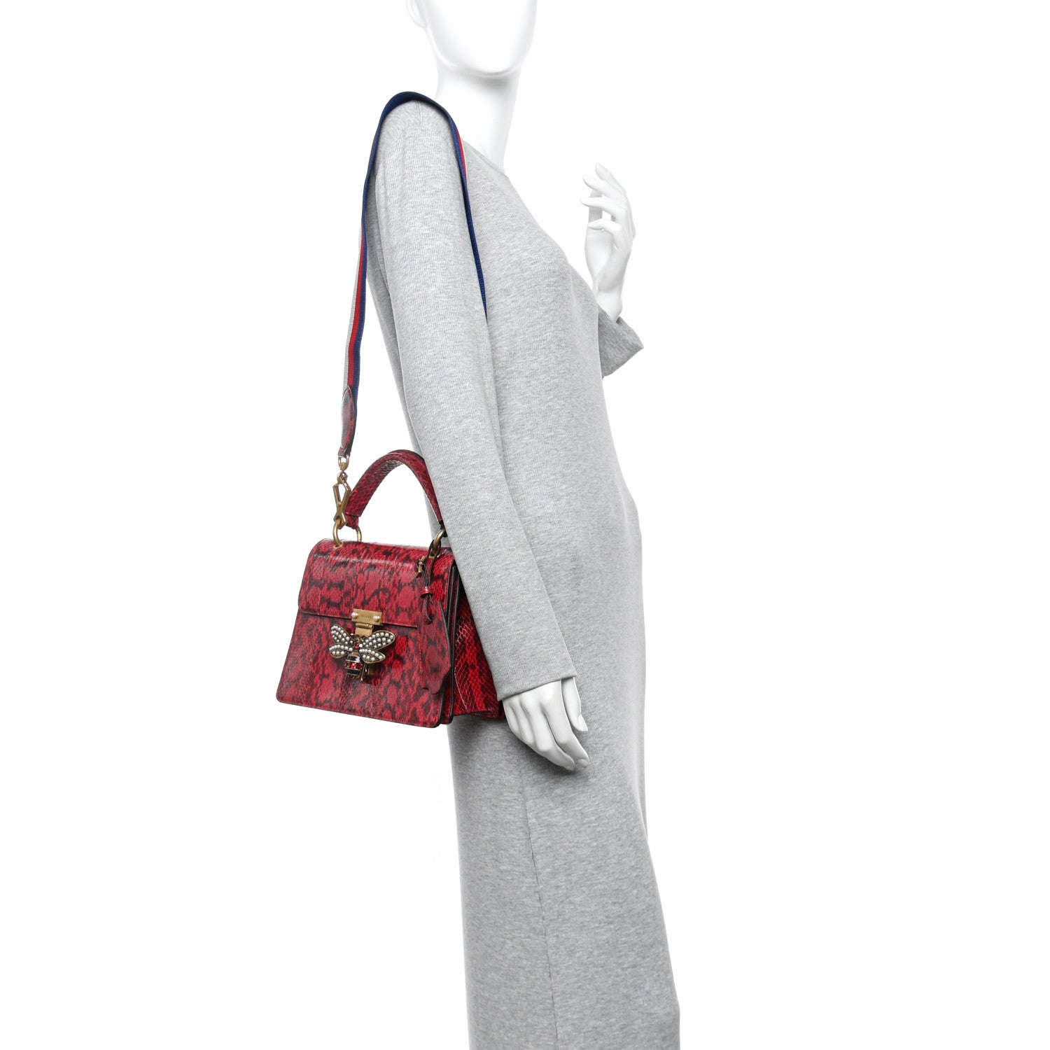 Snakeskin Sylvie Web Small Queen Margaret Top Handle Bag Red