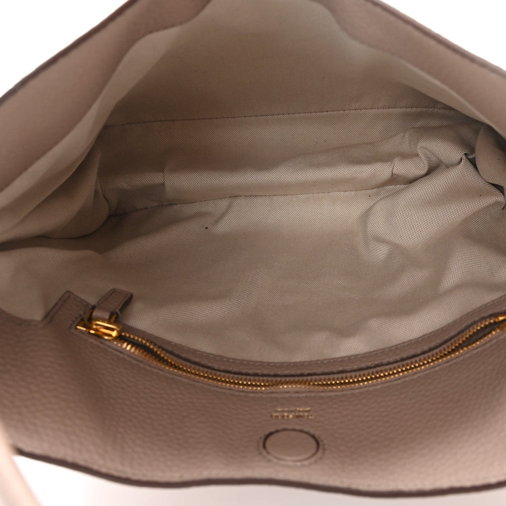 Pebbled Calfskin Small Alix Padlock Zip Hobo Bag Beige