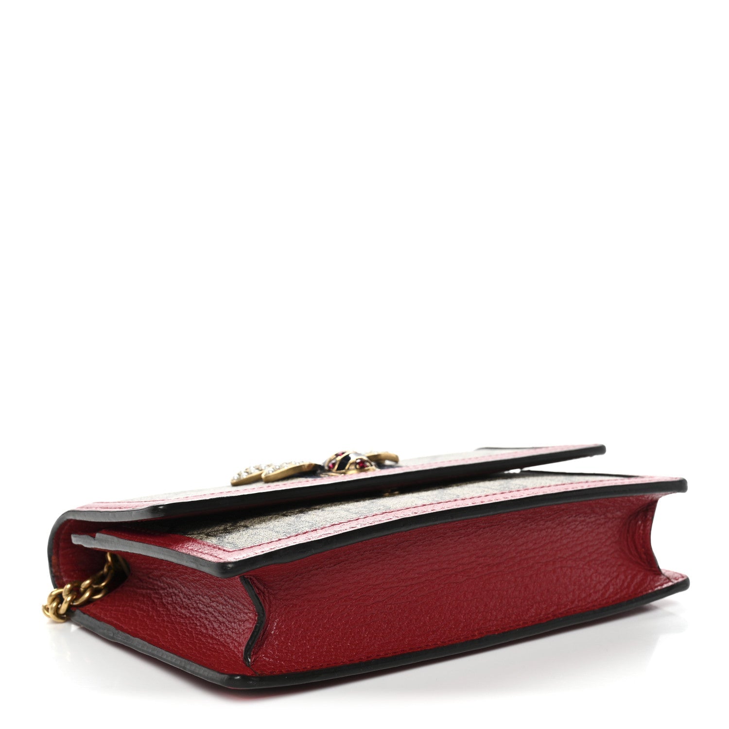 GG Supreme Monogram Web Queen Margaret Chain Wallet Red