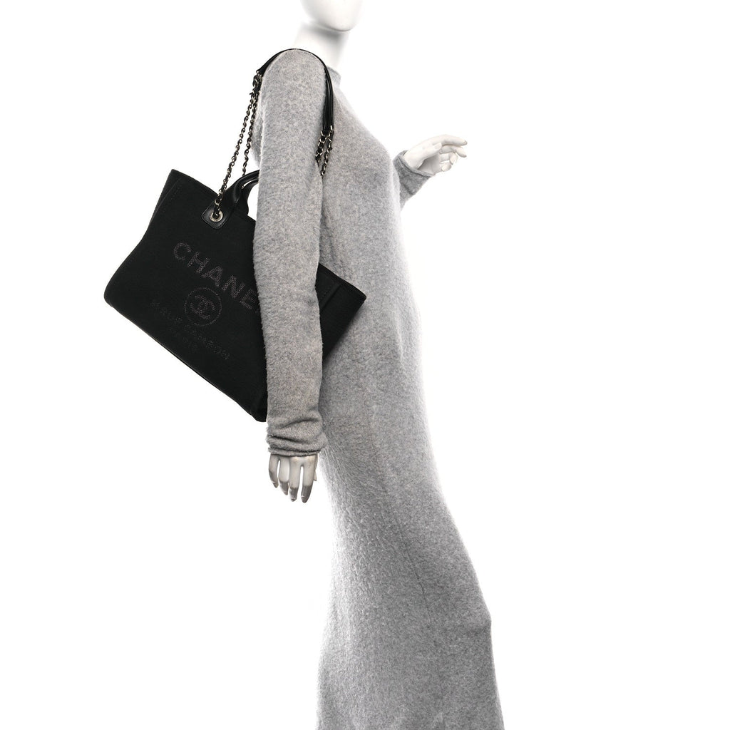 Mixed Fibers Calfskin Small Deauville Tote Black