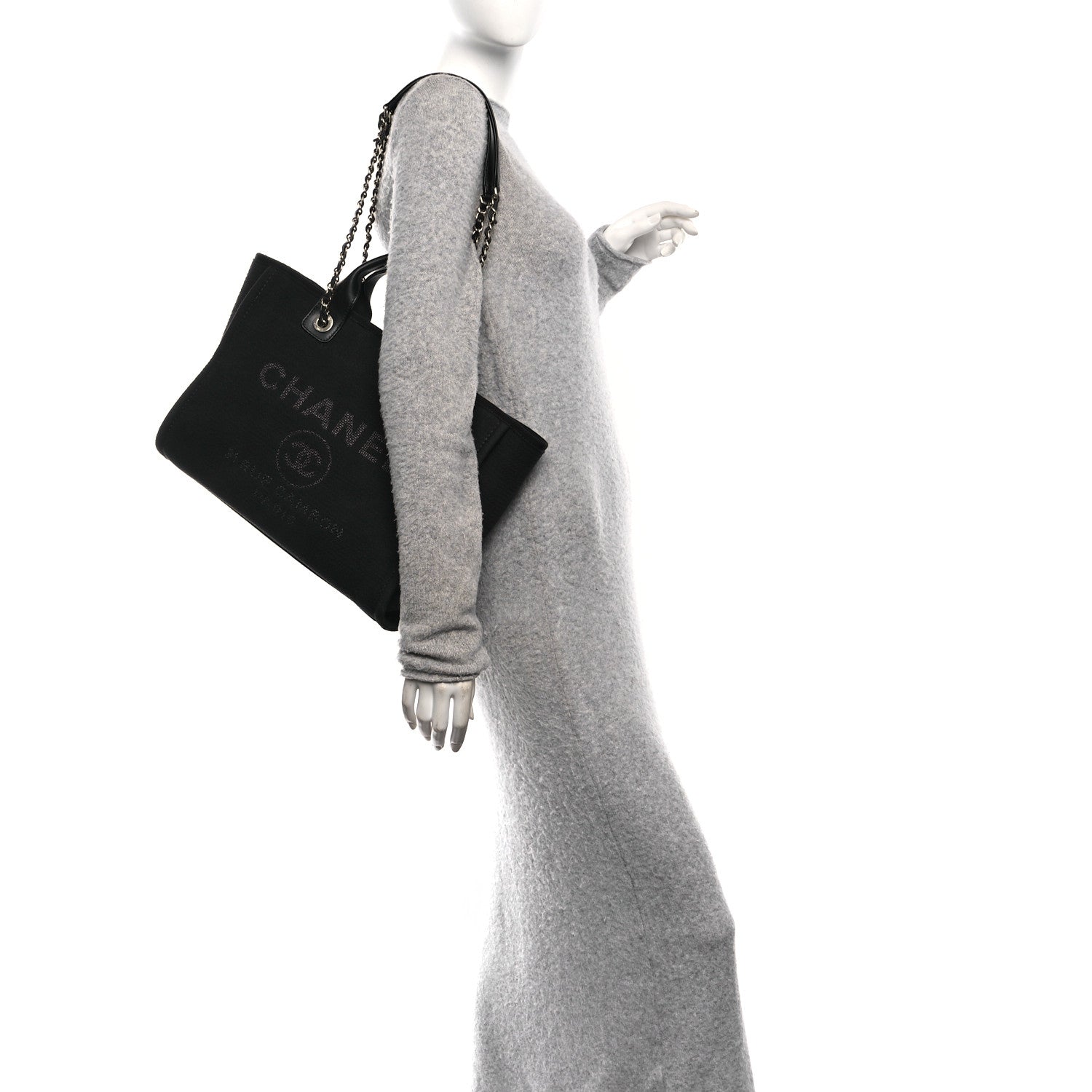 Mixed Fibers Calfskin Small Deauville Tote Black
