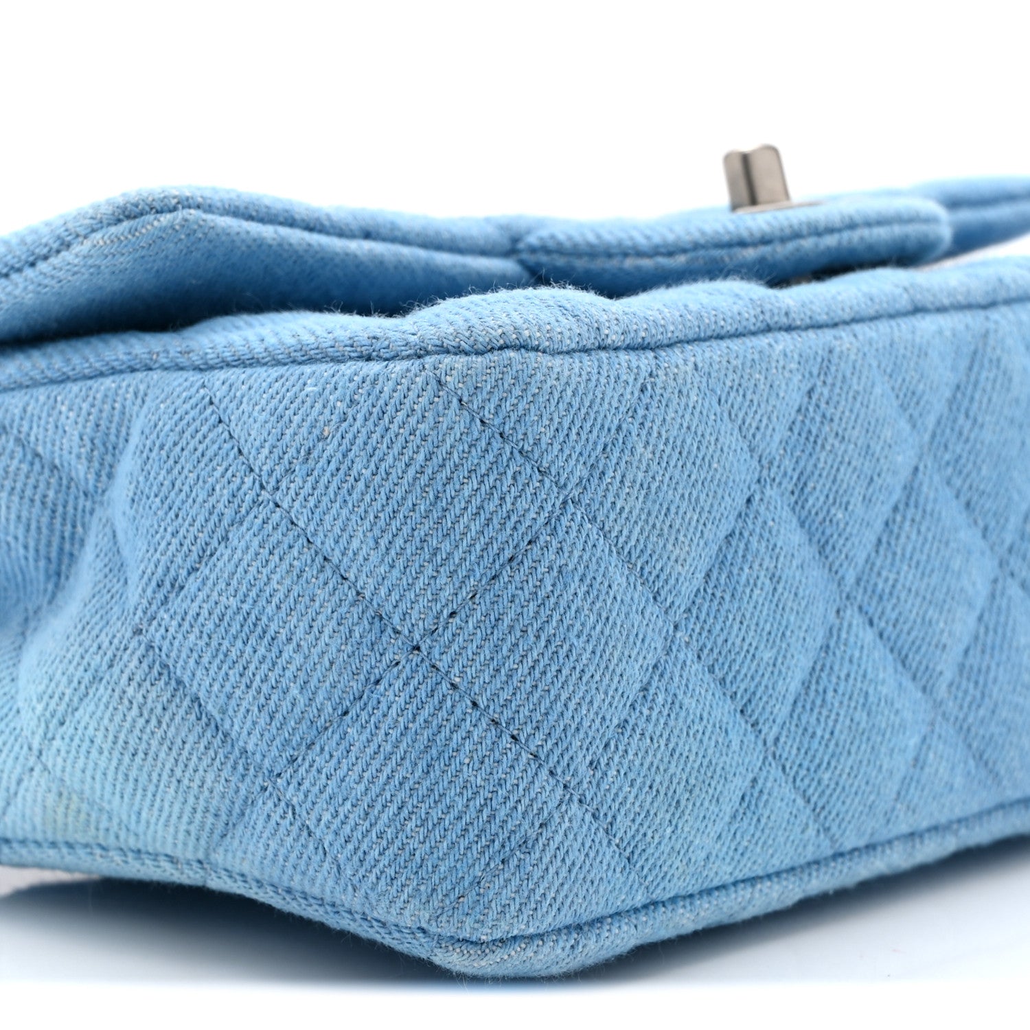 Denim Quilted Mini Rectangular Flap Blue