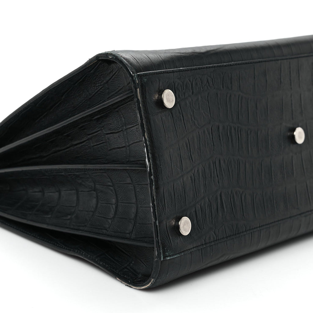 Calfskin Crocodile Embossed Large Sac De Jour Carryall Black