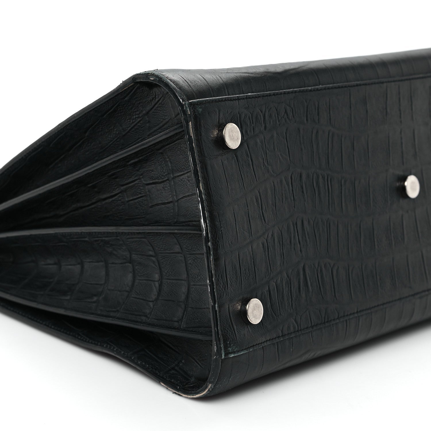 Calfskin Crocodile Embossed Large Sac De Jour Carryall Black
