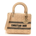 Raffia Woven Cannage Embroidered Medium Lady D-Lite Natural Black