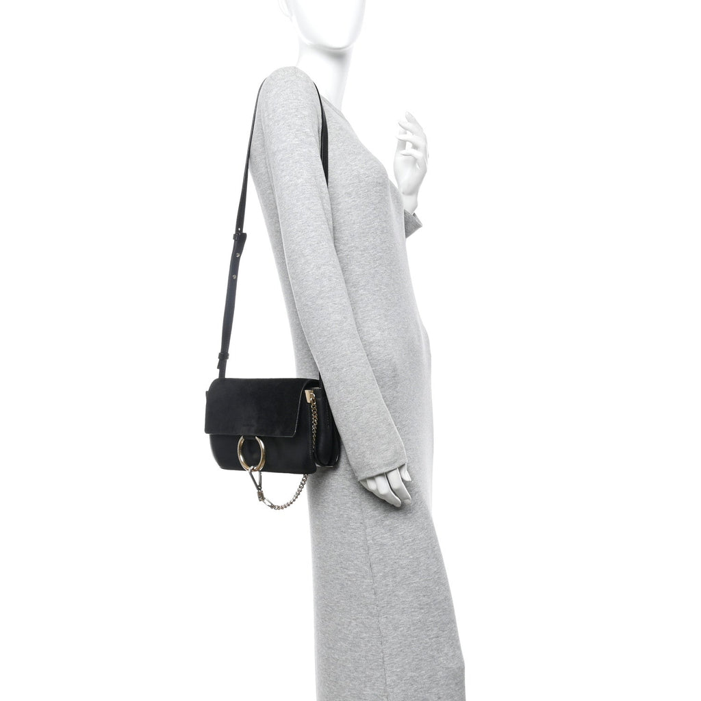 Suede Calfskin Small Faye Shoulder Bag Black