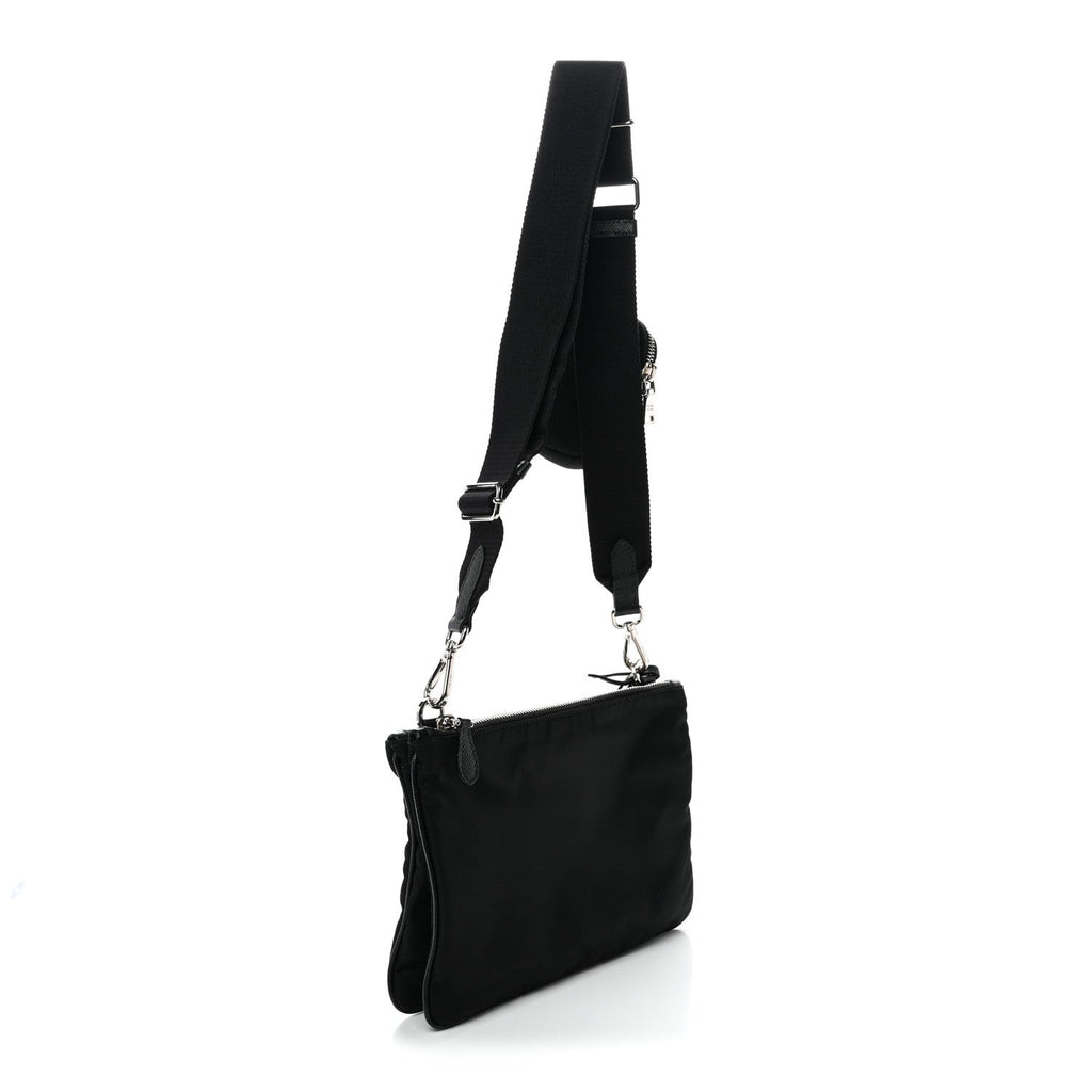 Re-Nylon Saffiano Re-Edition 2000 Double Zip Crossbody Bag Black