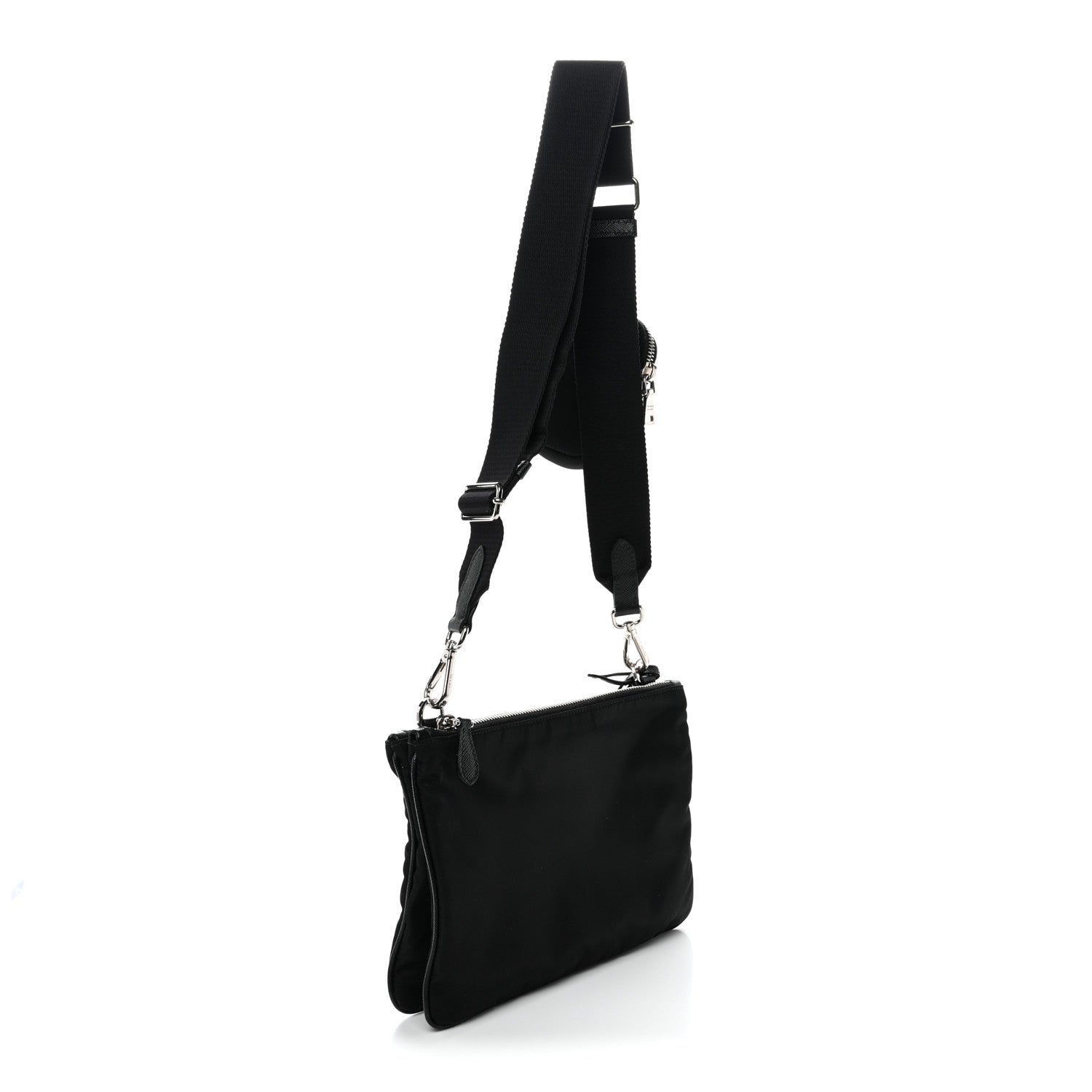 Re-Nylon Saffiano Re-Edition 2000 Double Zip Crossbody Bag Black