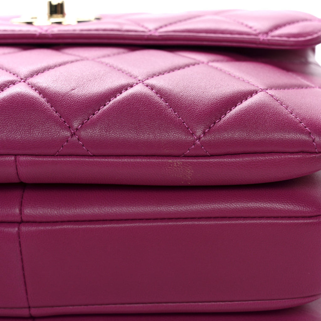 Lambskin Quilted Small Trendy CC Flap Dual Handle Bag Dark Pink