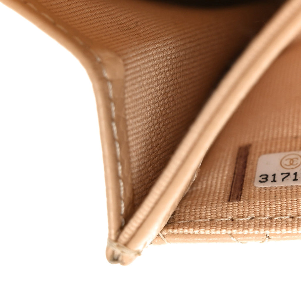 Caviar Quilted Flap  Holder Wallet Beige