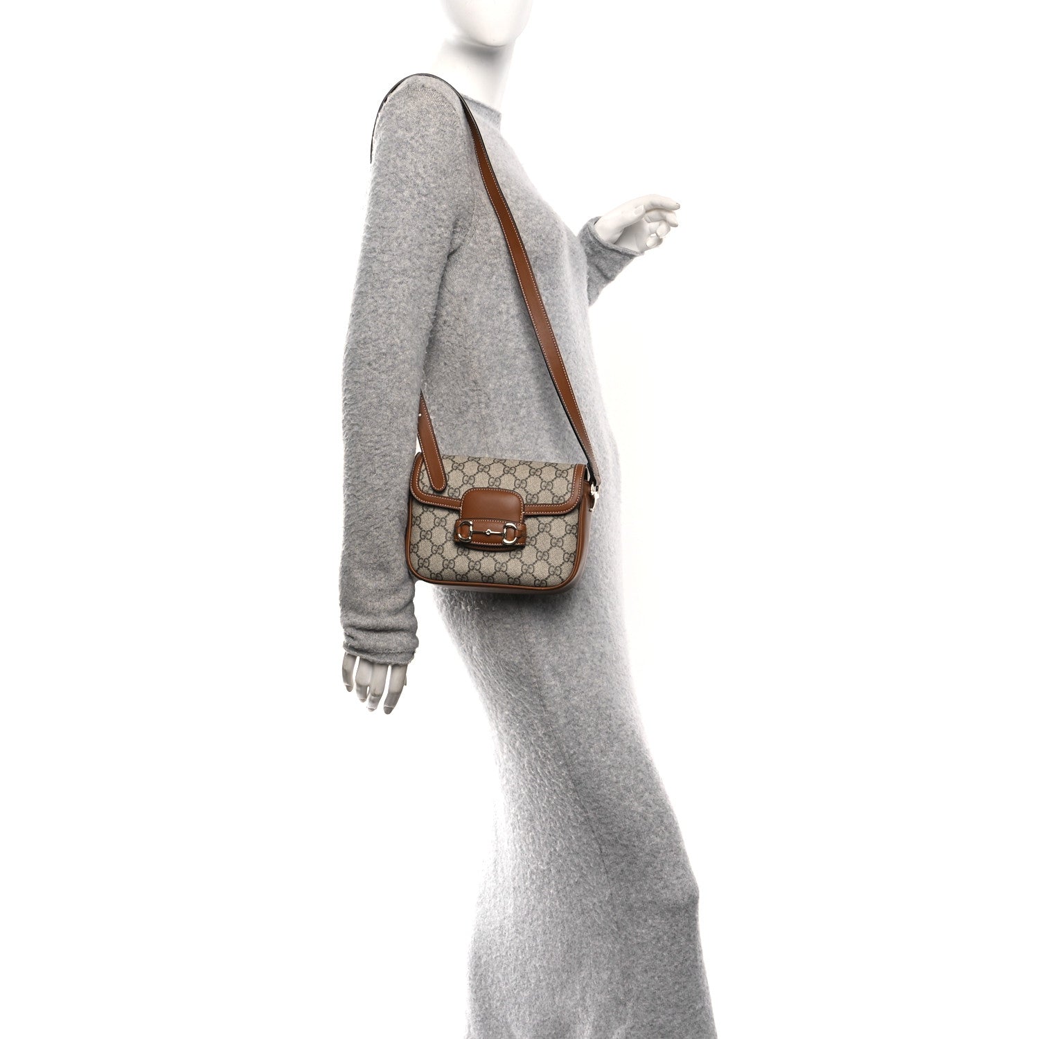 GG Supreme Monogram Horsebit 1955 Soft Small Shoulder Bag Beige Brown Sugar