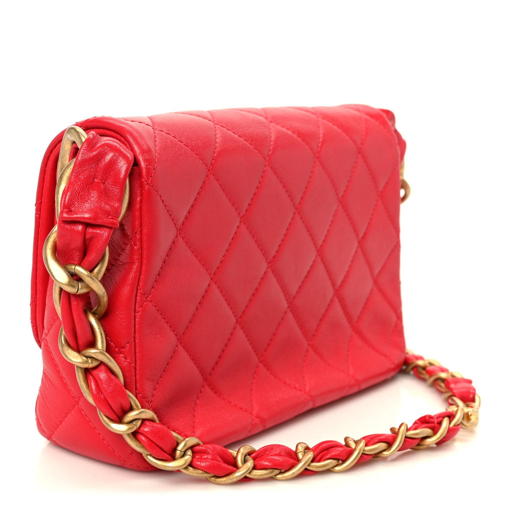 Lambskin Quilted Small Flap Red
