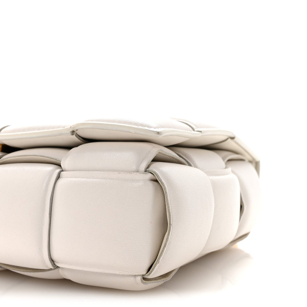 Lambskin Maxi Intreccio Padded Chain Cassette Crossbody Bag White
