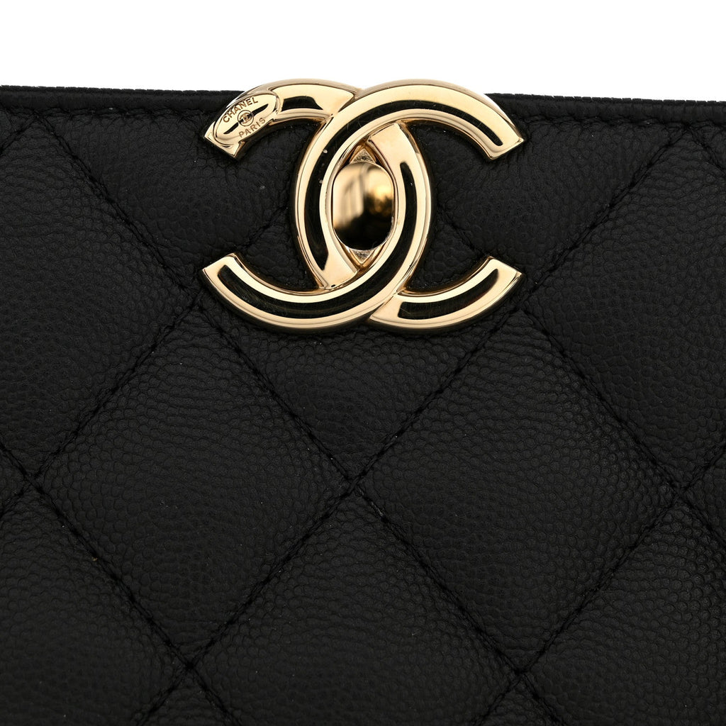 Caviar Quilted Small Shopping Tote  Black