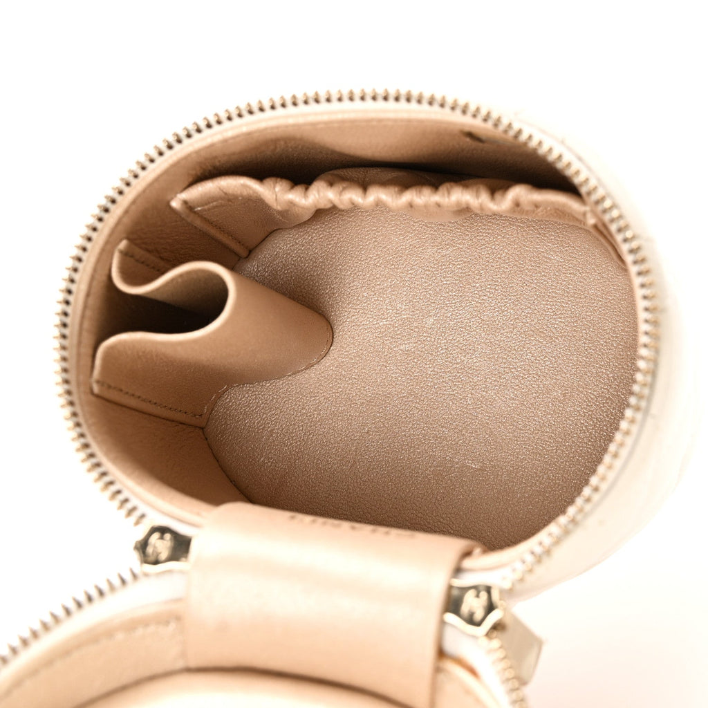 Lambskin Quilted Ruched Handle Vanity Case White