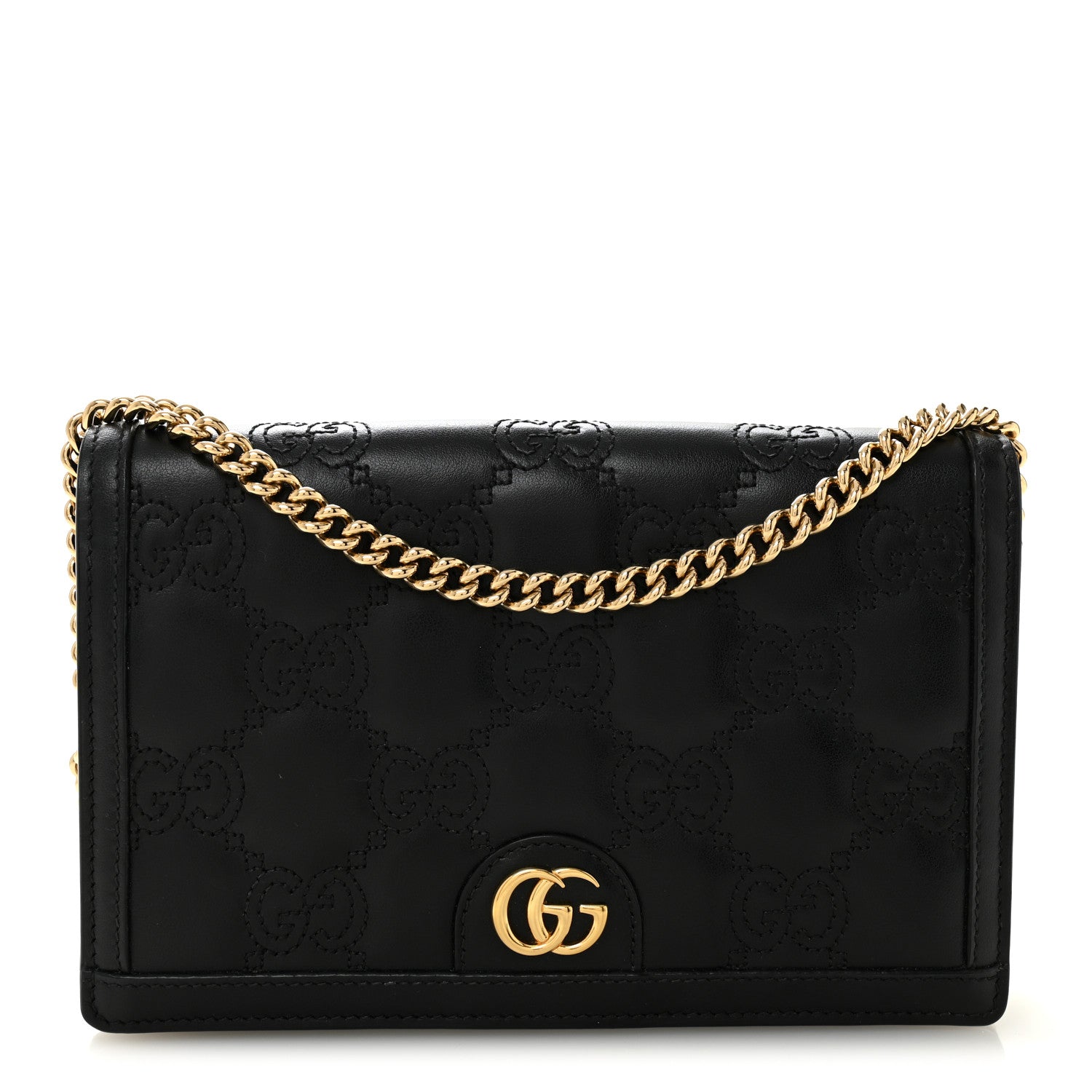 Calfskin GG Matelasse Chain Wallet Black