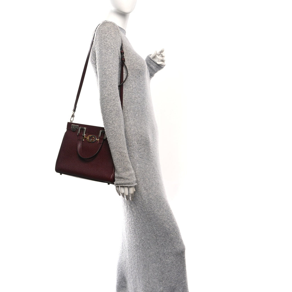 Grainy Calfskin Small Zumi Top Handle Bag Vintage Bordeaux