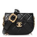 Shiny Calfskin Quilted Buckle Moon Messenger Black