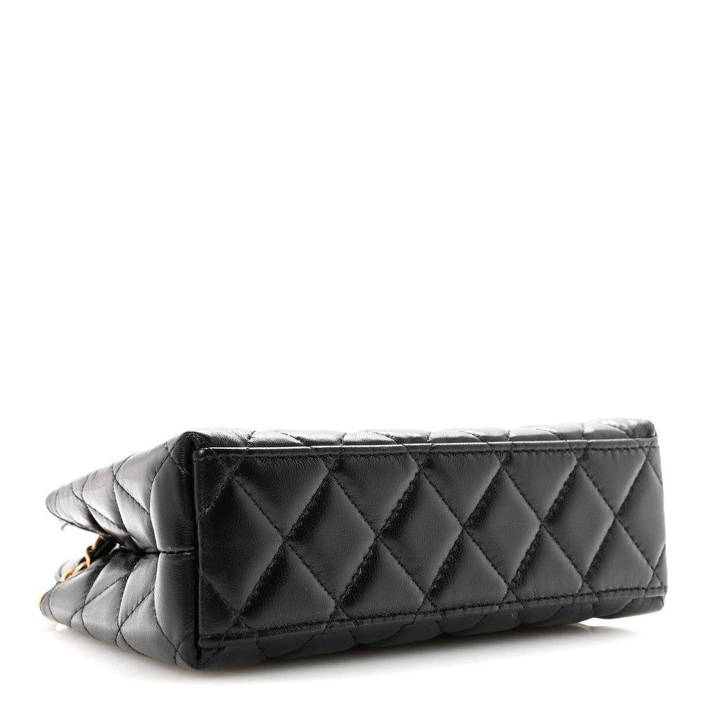 Shiny Aged Calfskin Quilted Nano Kelly Shopper Black