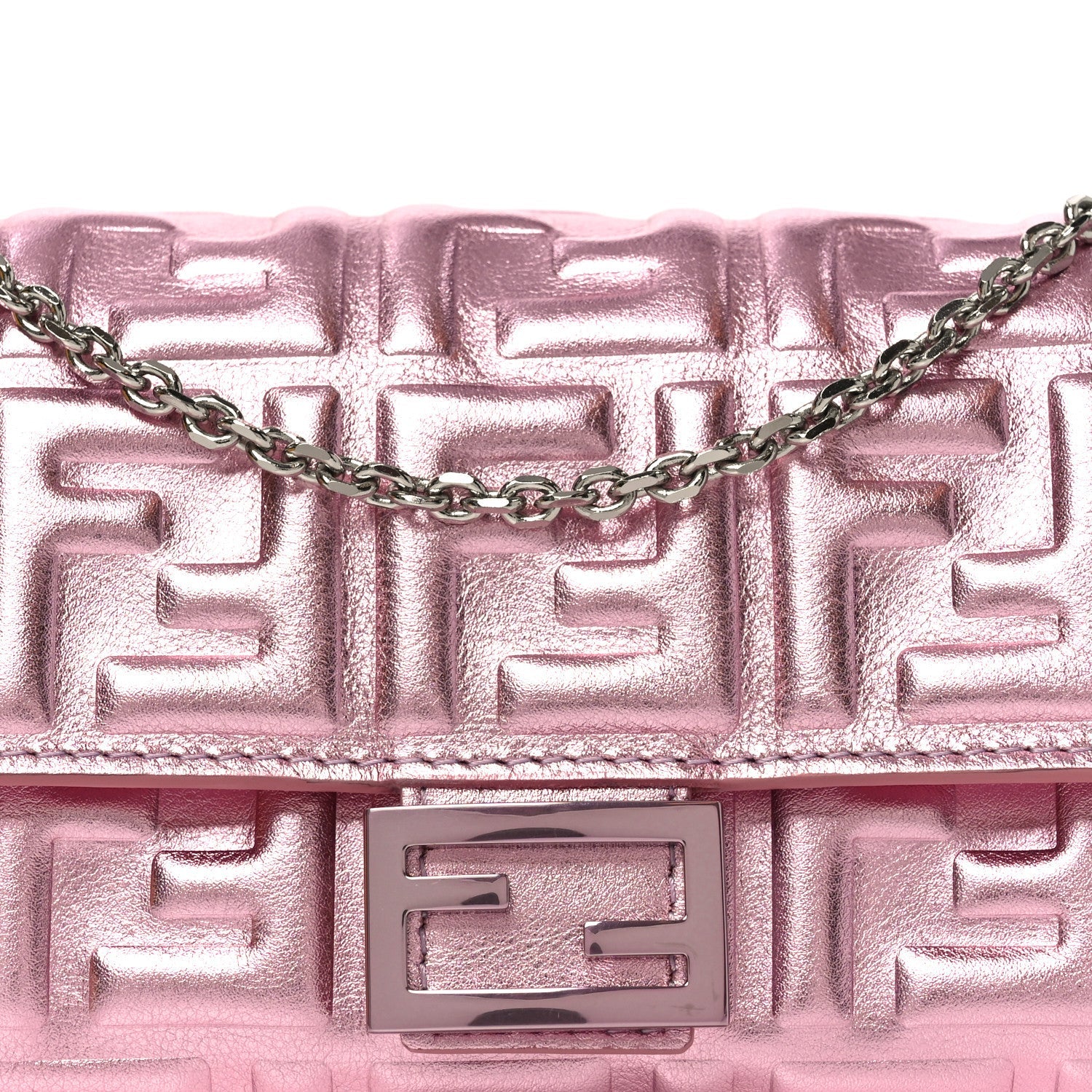 Vitello Catalan Mirror FF 1974 Embossed Continental Wallet on Chain Rosa