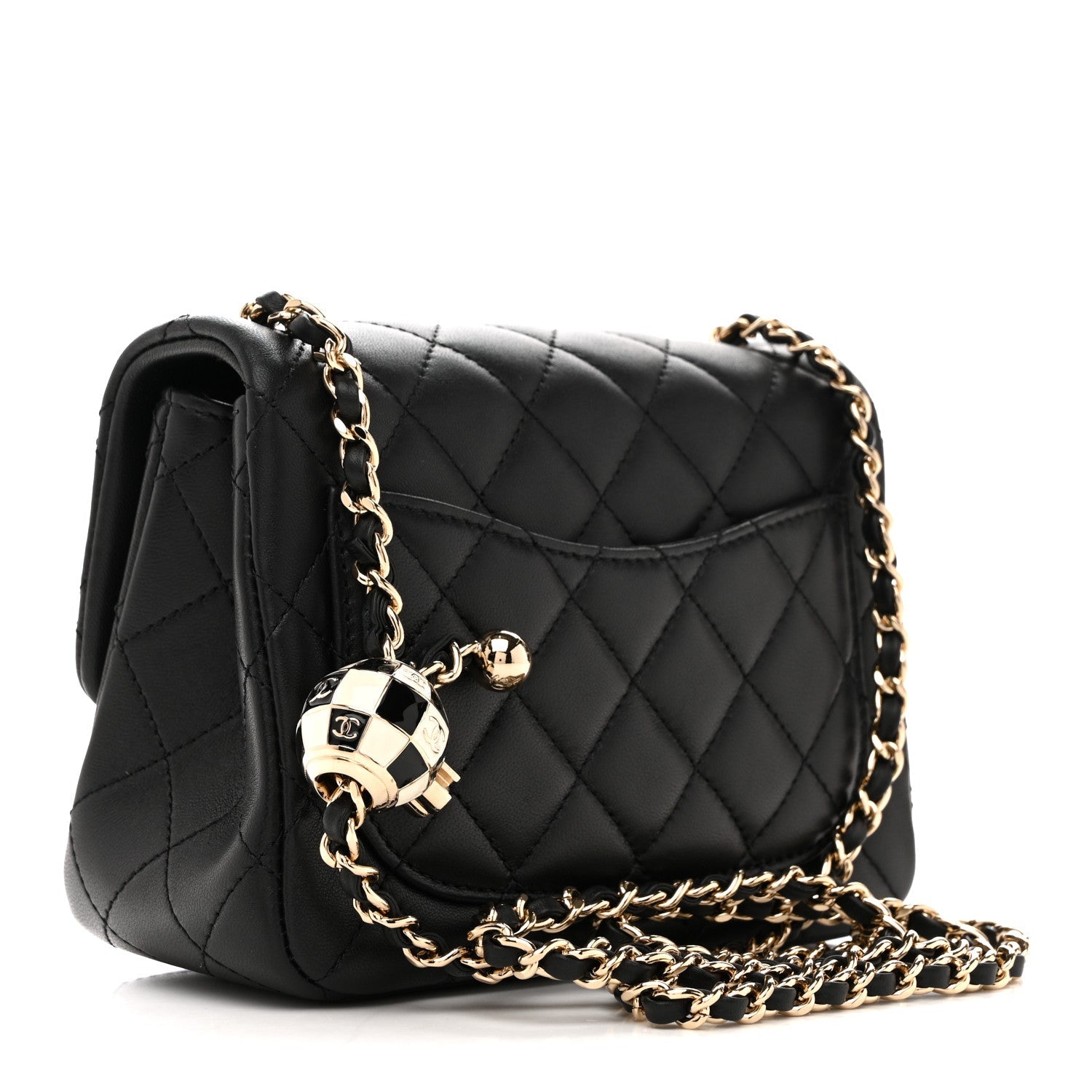 Lambskin Quilted Enamel Mini Pearl Crush Flap Black