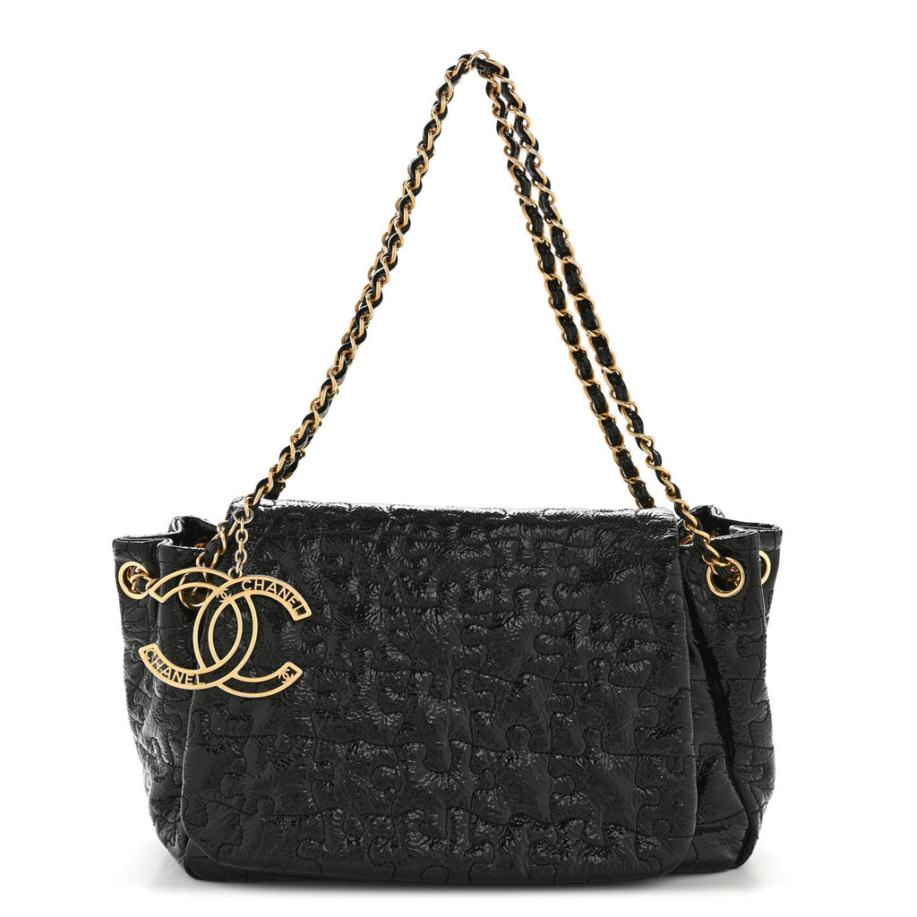 Patent Puzzle Accordion Flap Bag Black
