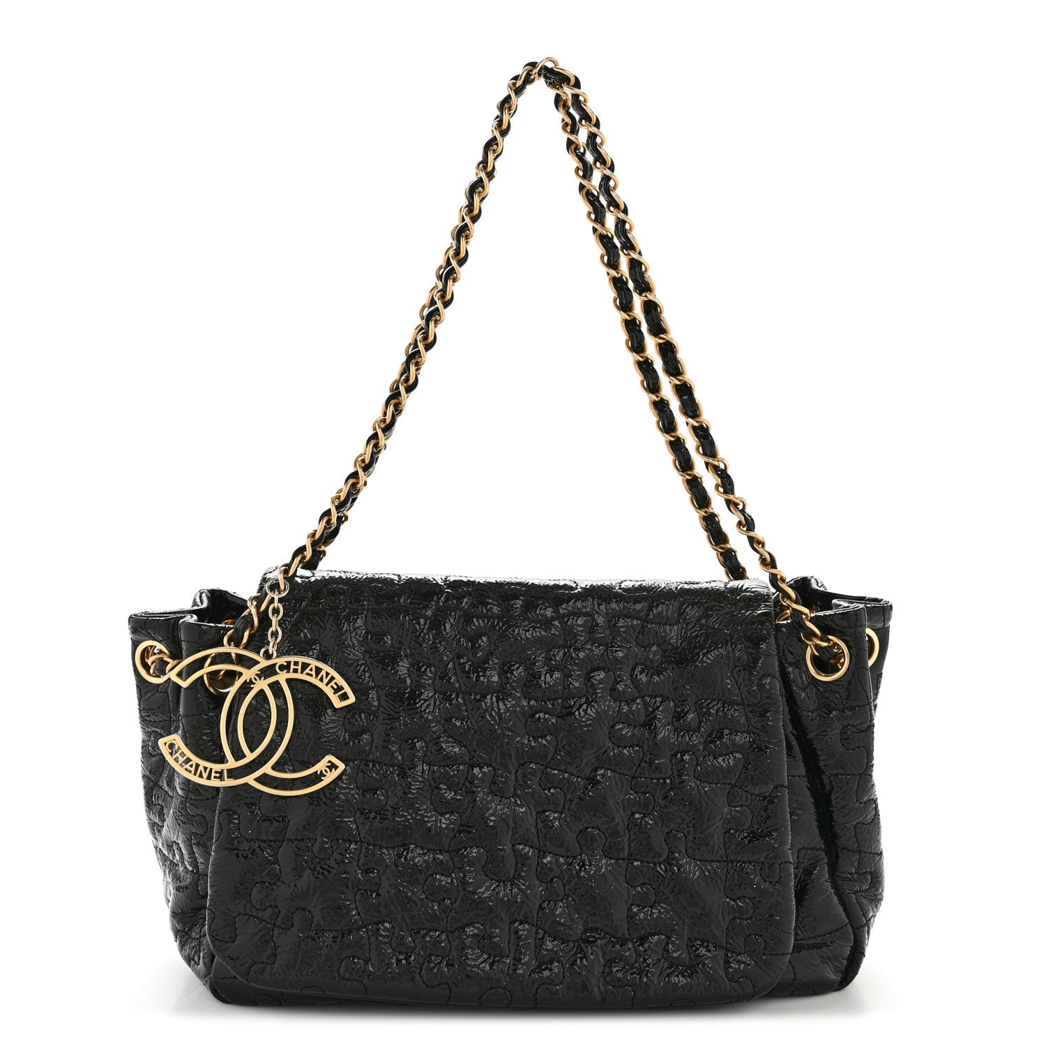 Patent Puzzle Accordion Flap Bag Black