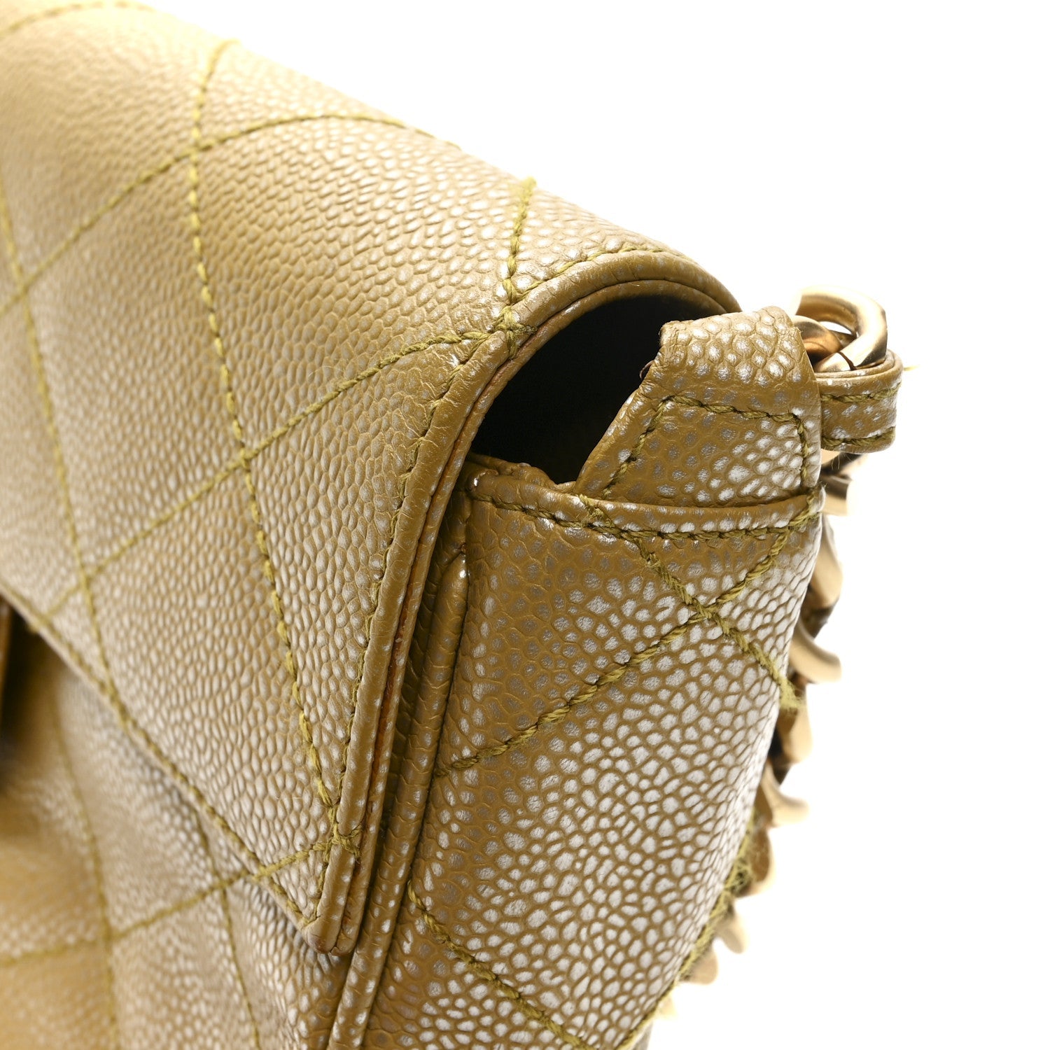 Metallic Caviar Quilted Medium Single Flap Beige