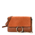 Suede Calfskin Small Faye Shoulder Bag Tobacco