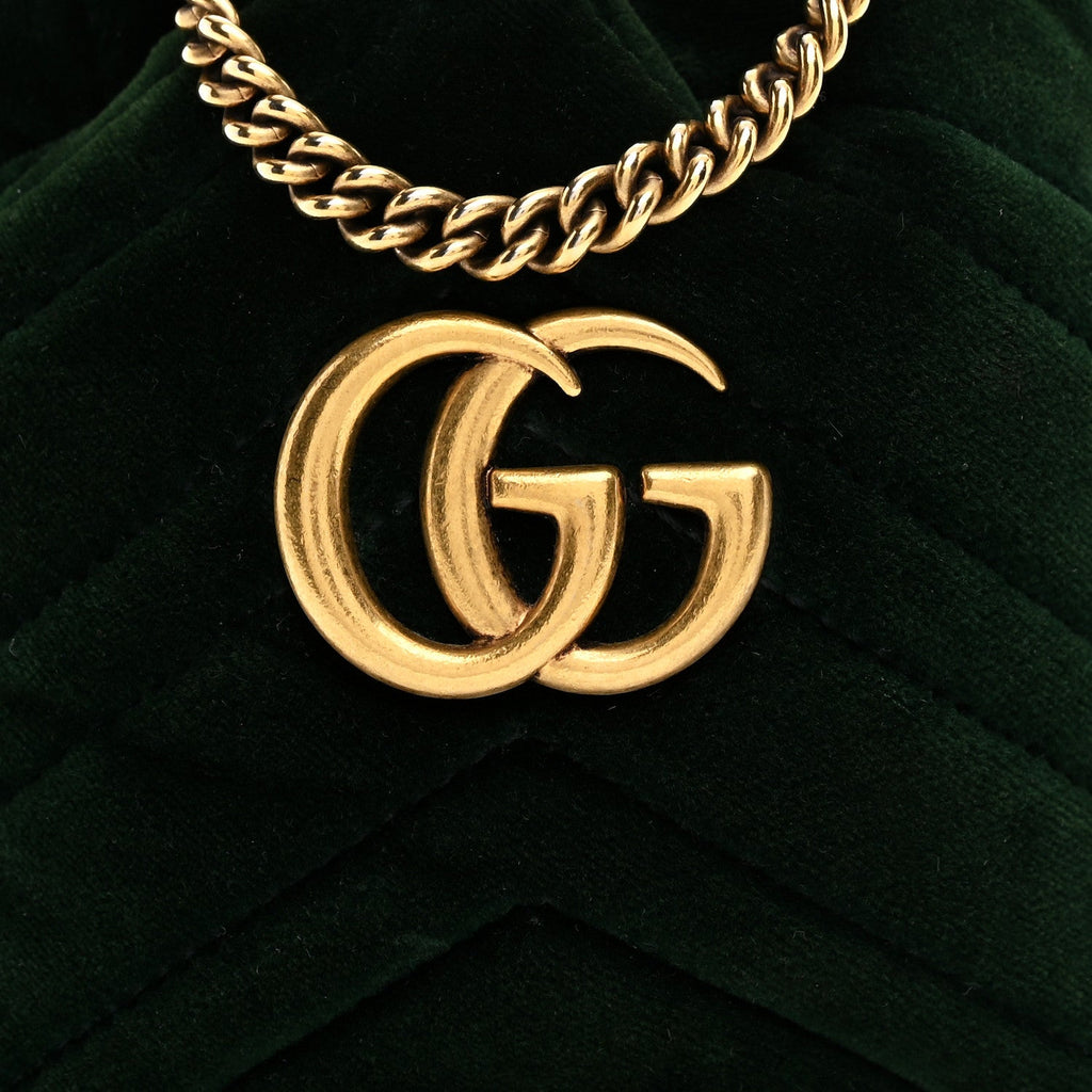 Velvet Matelasse Mini GG Marmont 2.0 Bucket Bag Dark Green