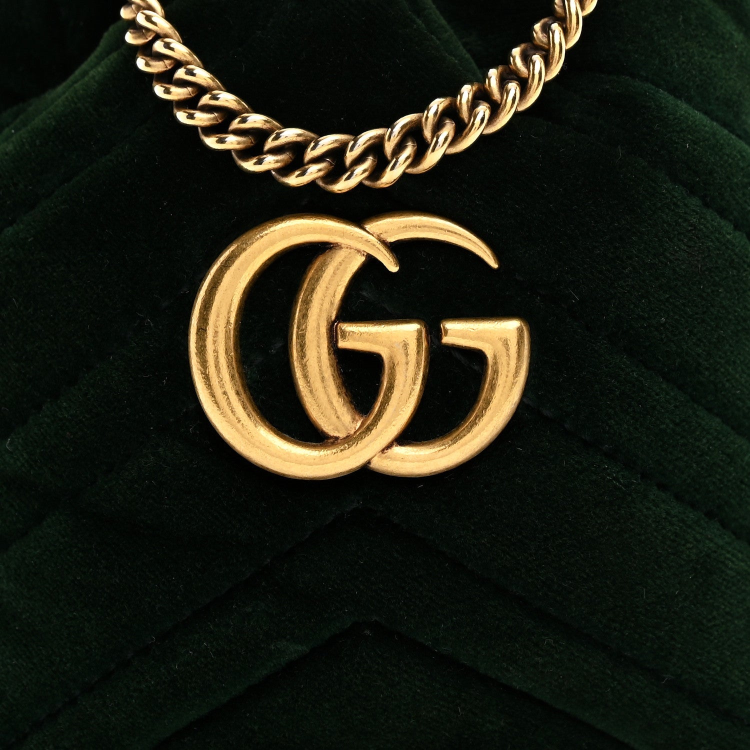 Velvet Matelasse Mini GG Marmont 2.0 Bucket Bag Dark Green