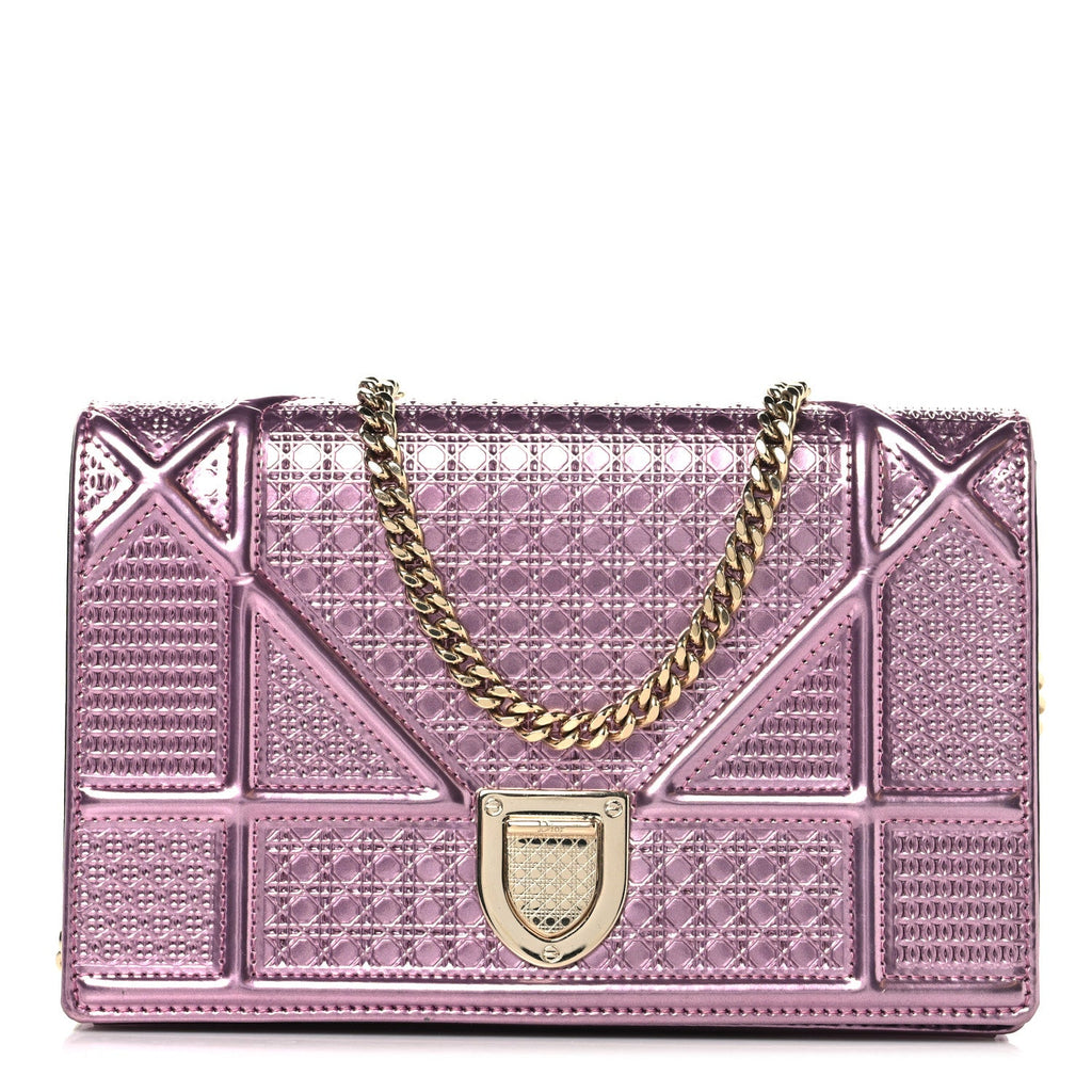 Metallic Patent Micro-Cannage Diorama Wallet on Chain Pouch Pink